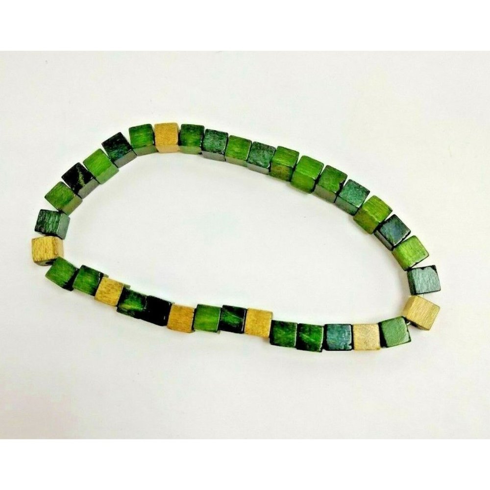 Anklet Bracelet Wood Bead Stretch Green Beige 9 inch Beachwear